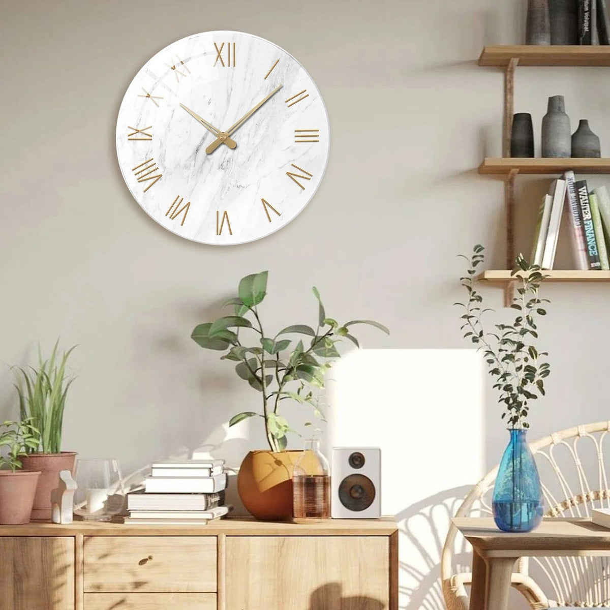 Marble Roman Numeral Wall Clock for UK interiors