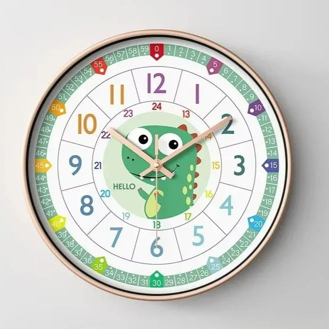 Educational Dinosaur Children's Wall Clock for UK interiors
