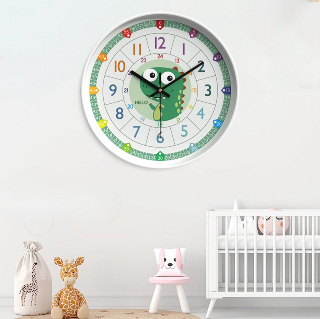 Educational Dinosaur Children's Wall Clock for UK interiors