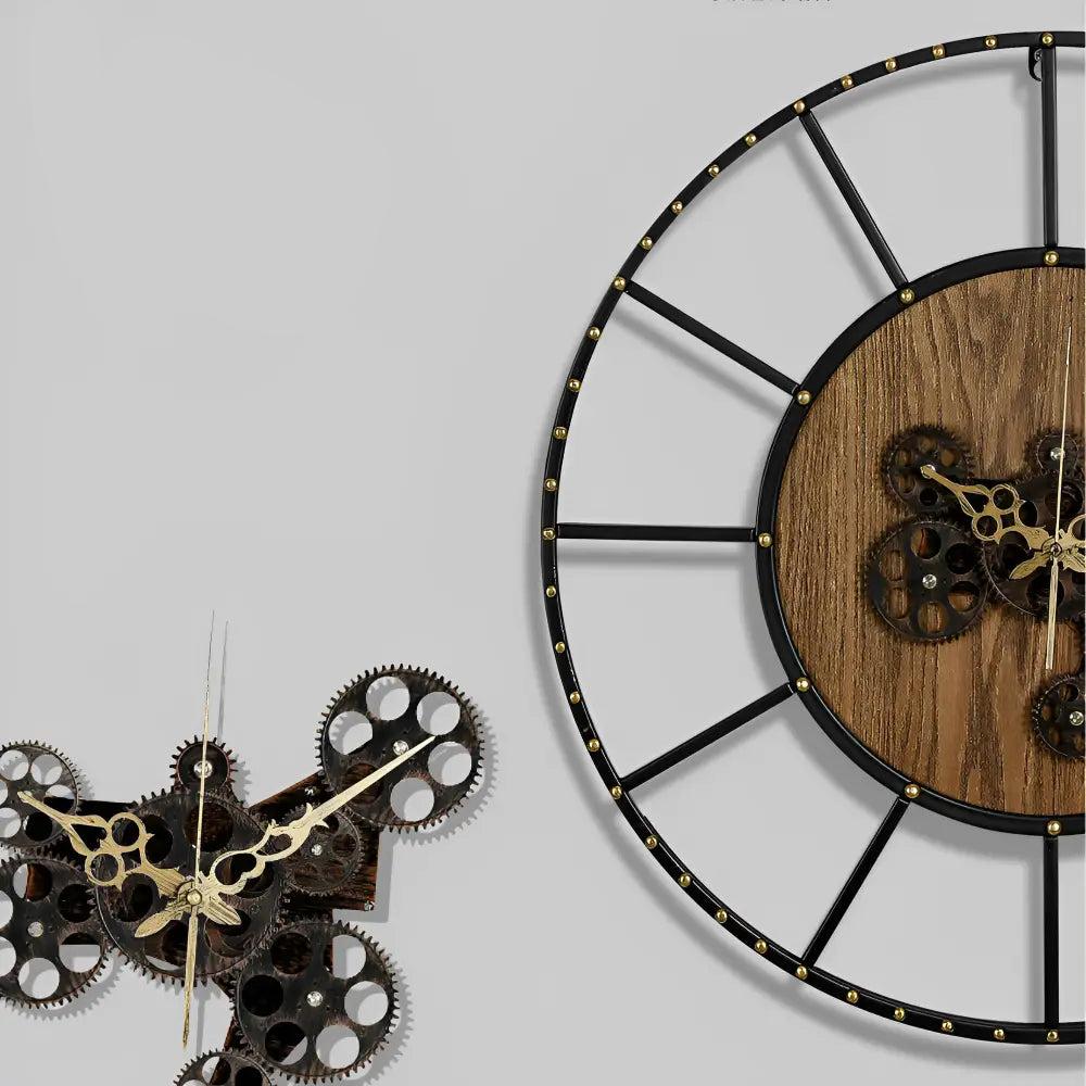 Natural Wood Cog Industrial Wall Clock for UK interiors