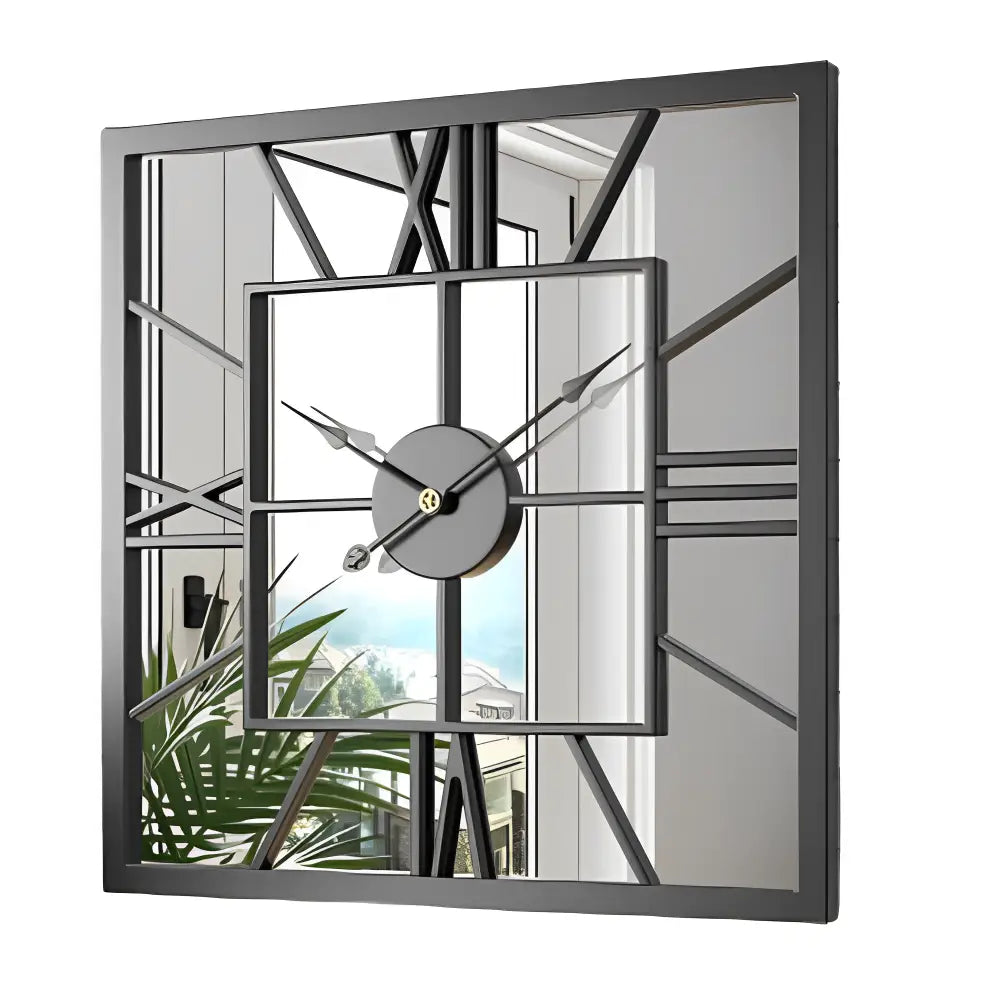 Black Metal Square Mirror Wall Clock for UK interiors