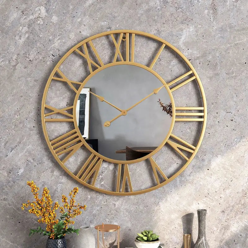 Roman Numeral and Mirror Wall Clock – Black 60 cm