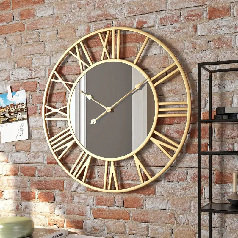Roman Numeral and Mirror Wall Clock – Black 50 cm