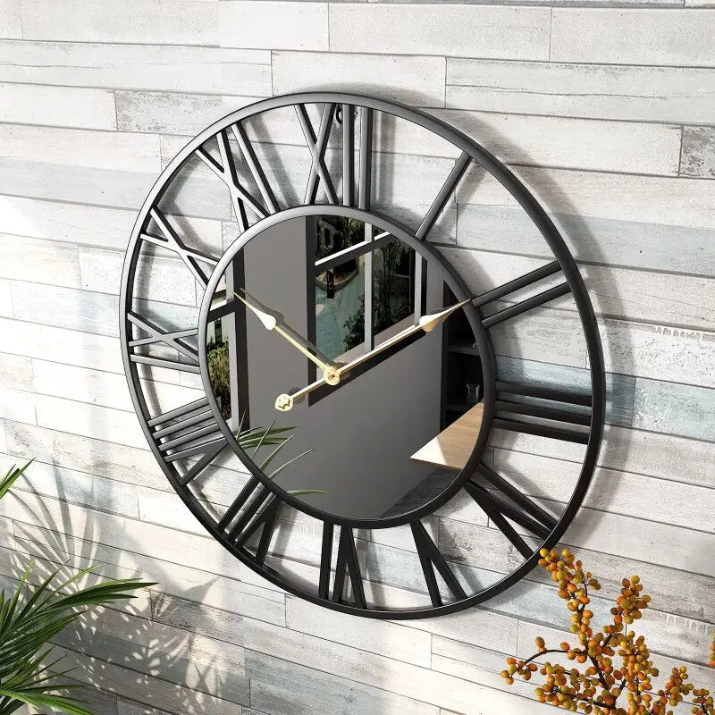Roman Numeral and Mirror Wall Clock – Gold 60 cm
