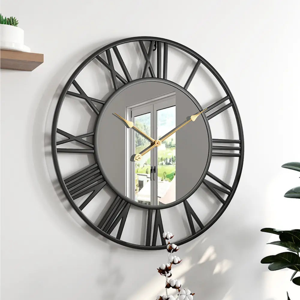 Roman Numeral and Mirror Wall Clock – Gold 40 cm