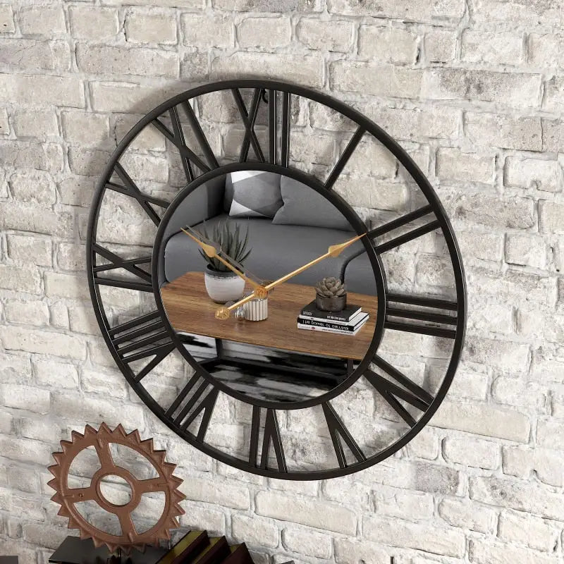 Roman Numeral and Mirror Wall Clock – Gold 50 cm