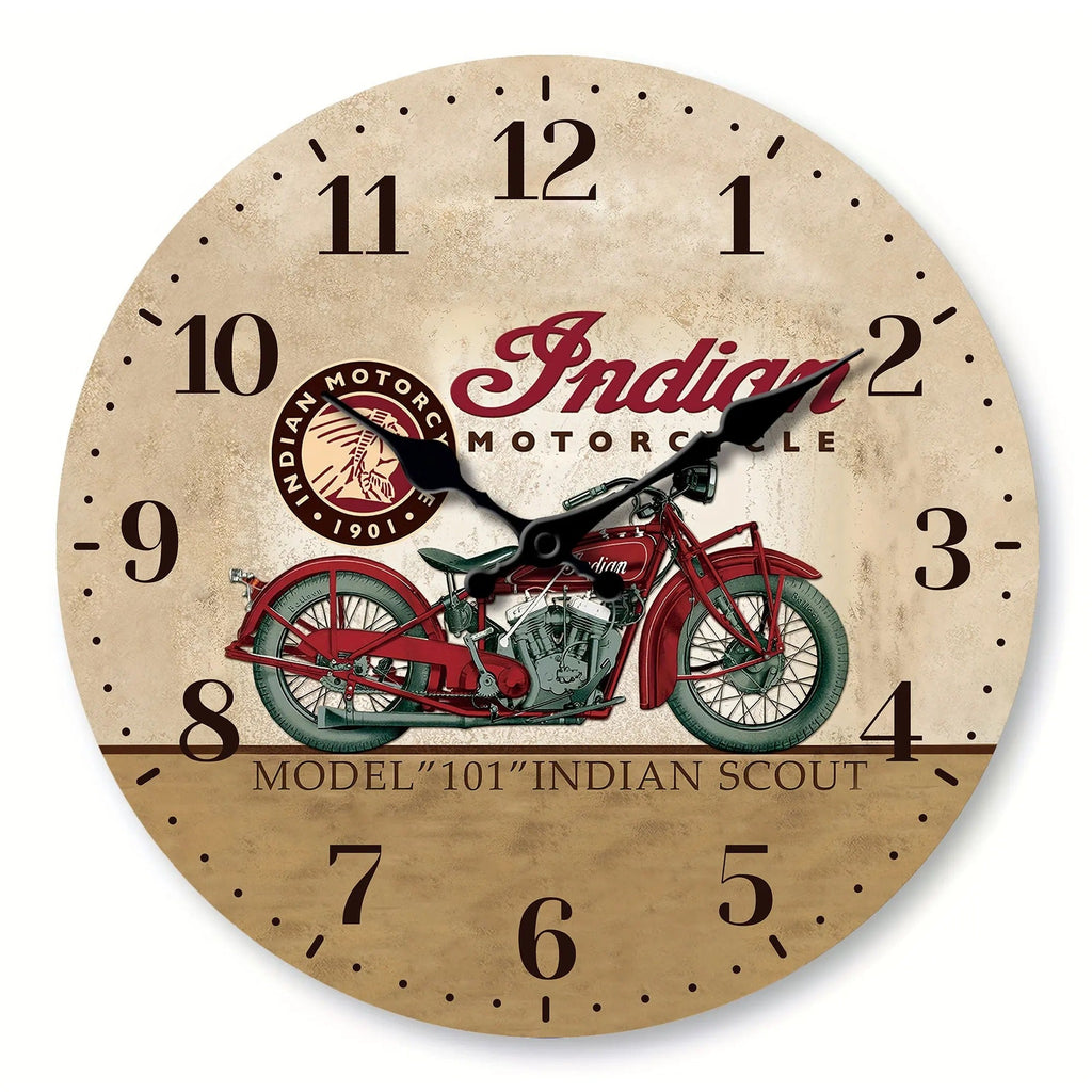 Vintage Indian Motorcycle Wooden Wall Clock for UK interiors