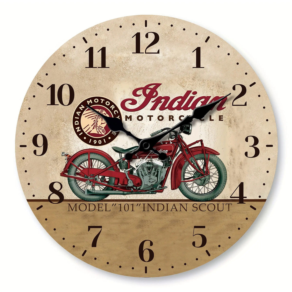 Vintage Indian Motorcycle Wooden Wall Clock for UK interiors