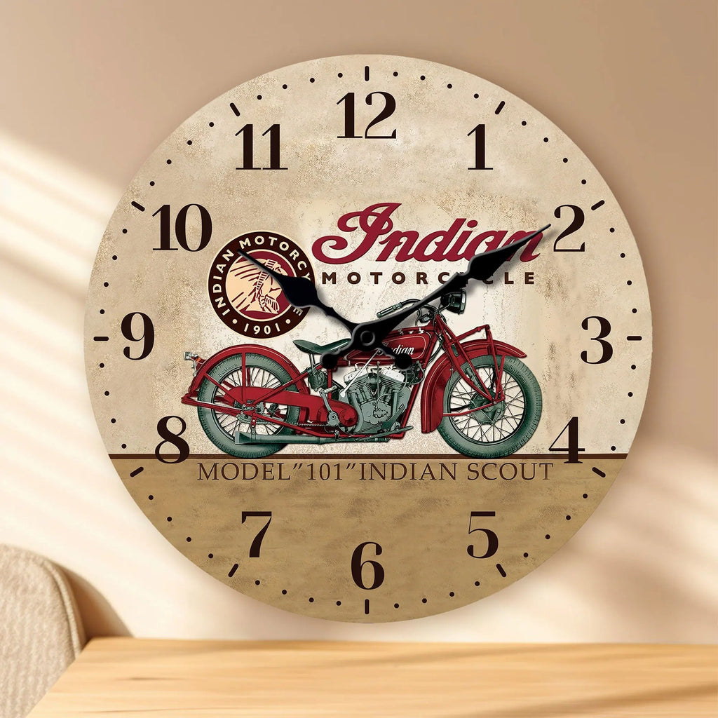 Vintage Indian Motorcycle Wooden Wall Clock for UK interiors