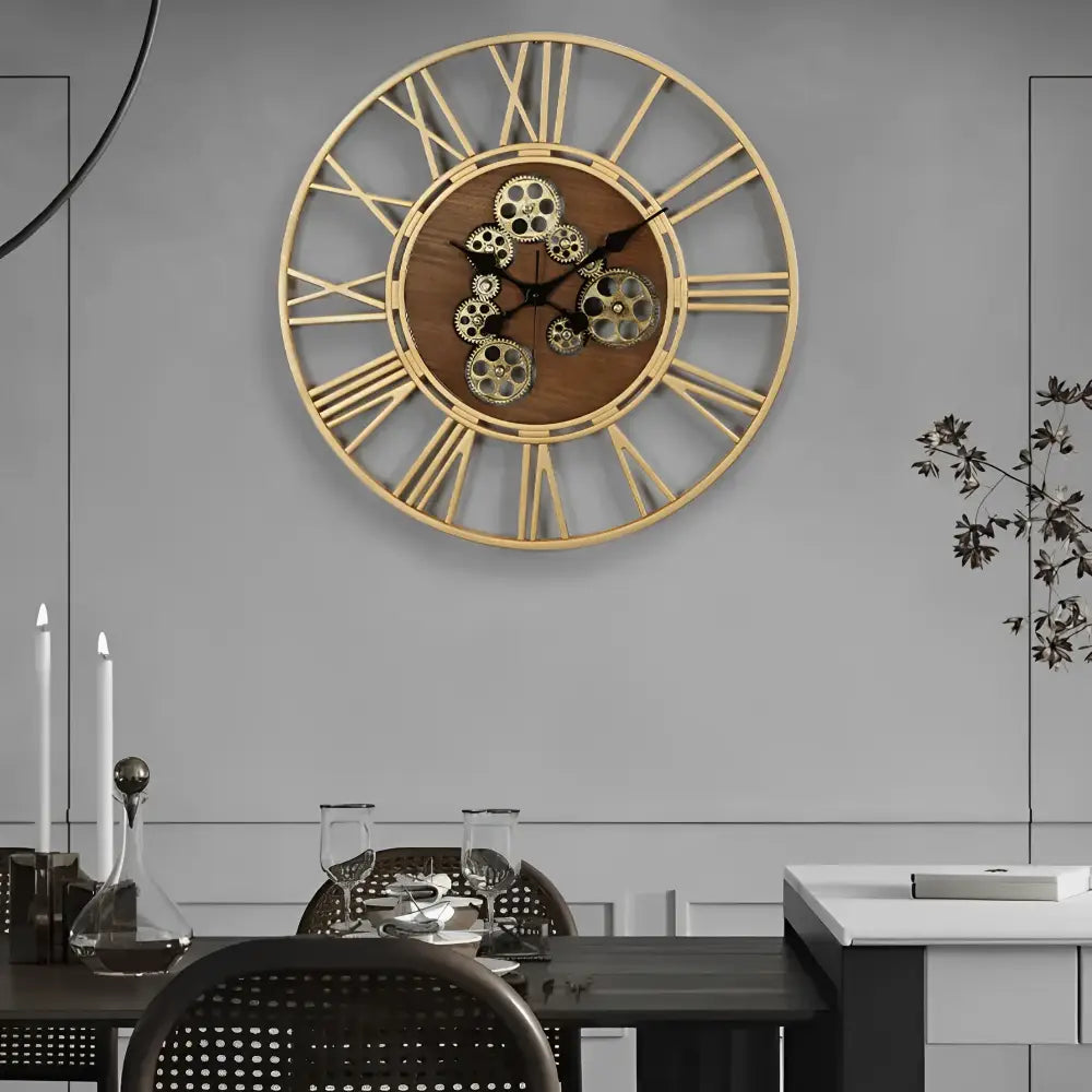 Moving Gear Industrial Metal Wall Clock for UK interiors