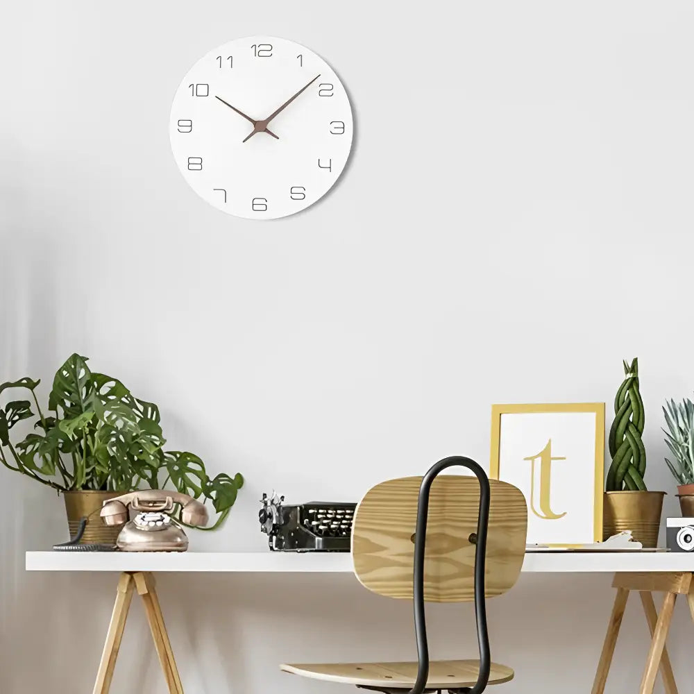 White Wood Wall Clock – view 2