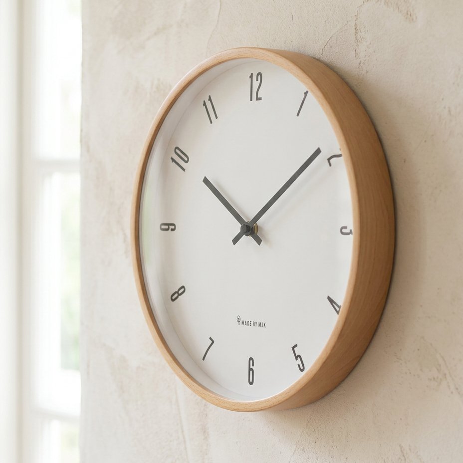Clean-Line Natural Wood Wall Clock for UK interiors