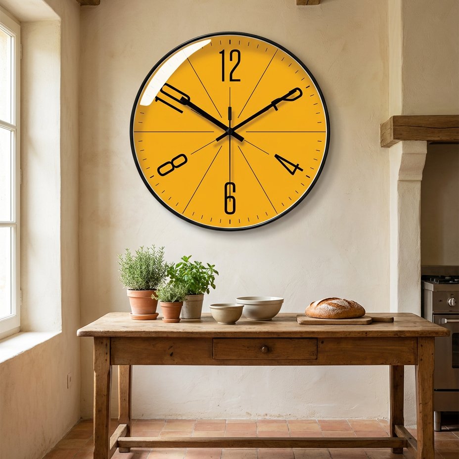 Yellow Dial Wall Clock for UK interiors