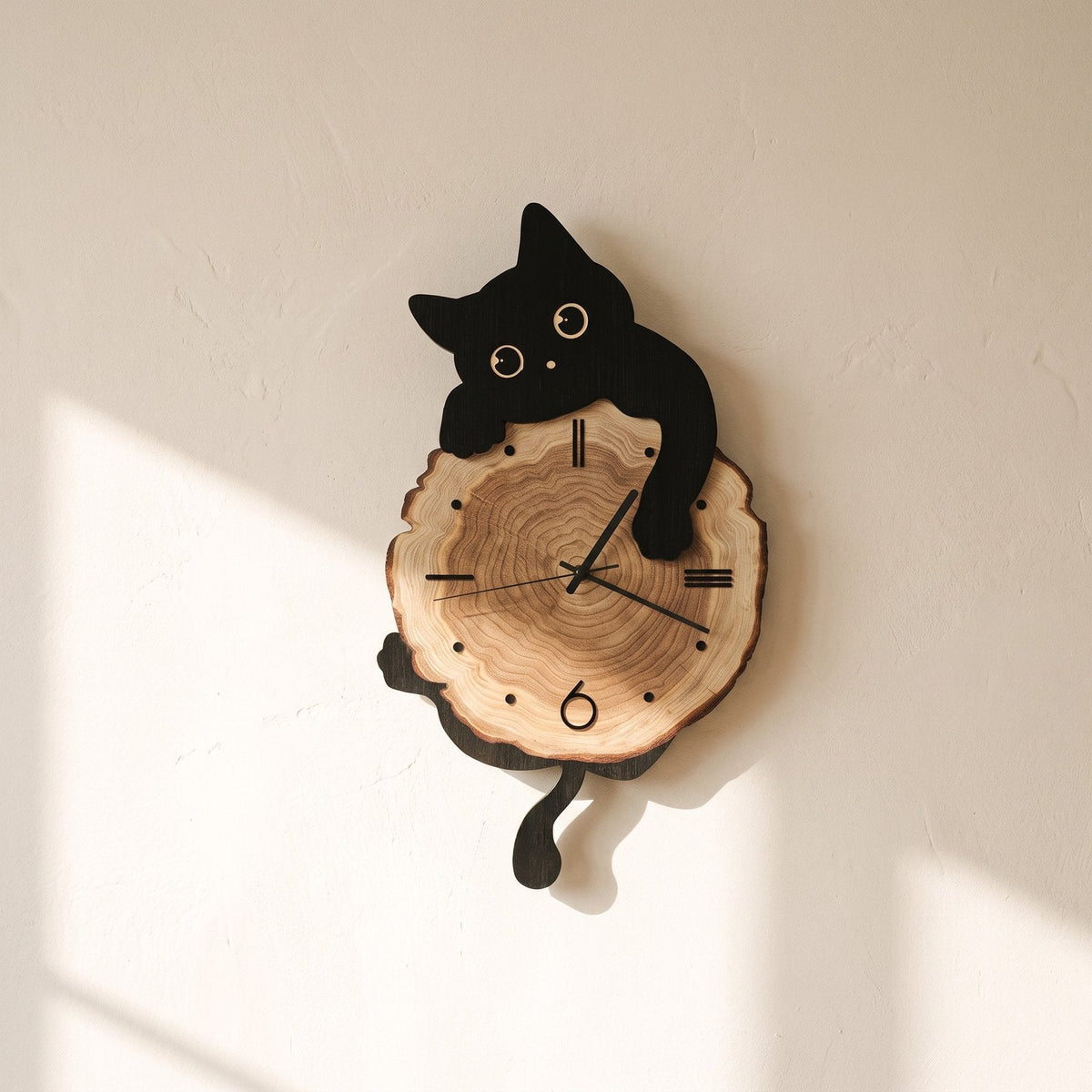 Wooden Cat Wall Clock for UK interiors