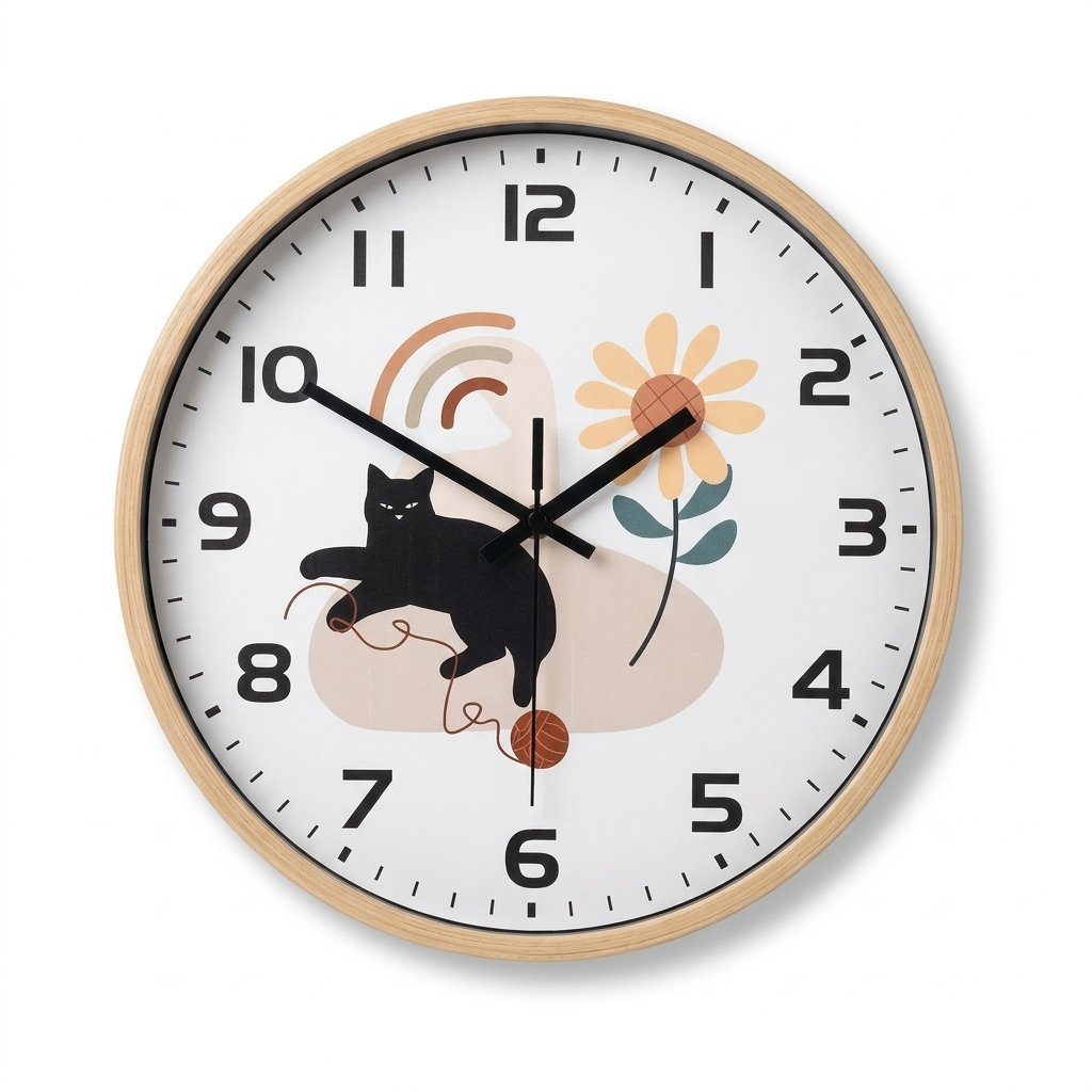 Cat Design Wall Clock for UK interiors