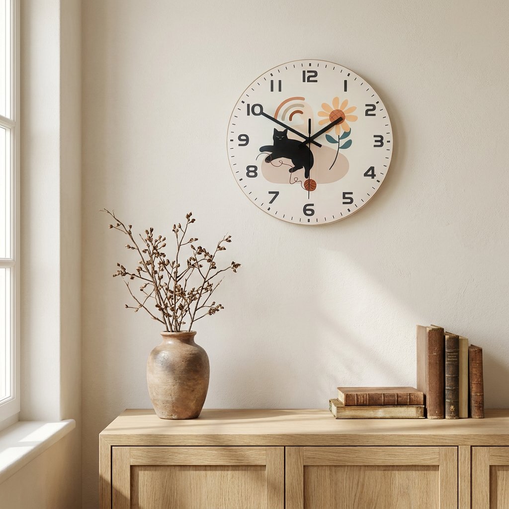 Cat Design Wall Clock for UK interiors