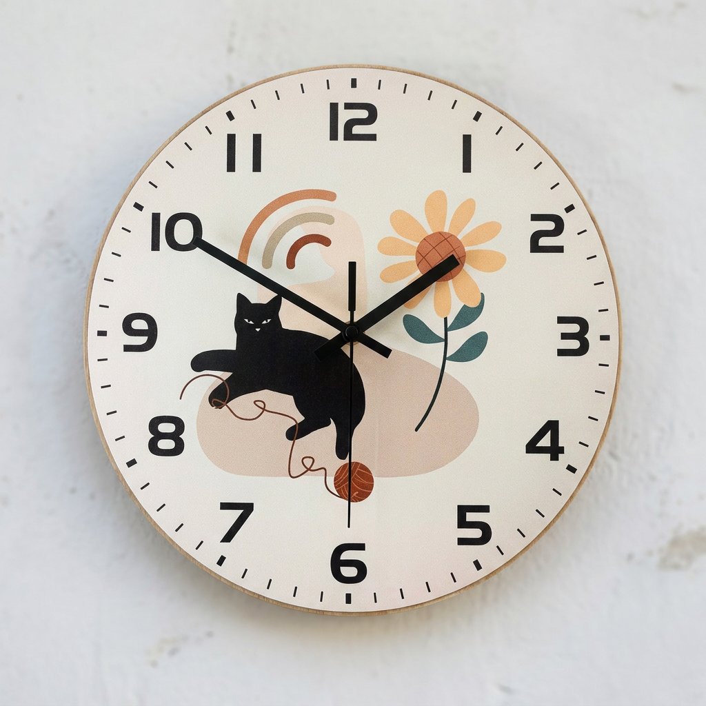 Cat Design Wall Clock for UK interiors