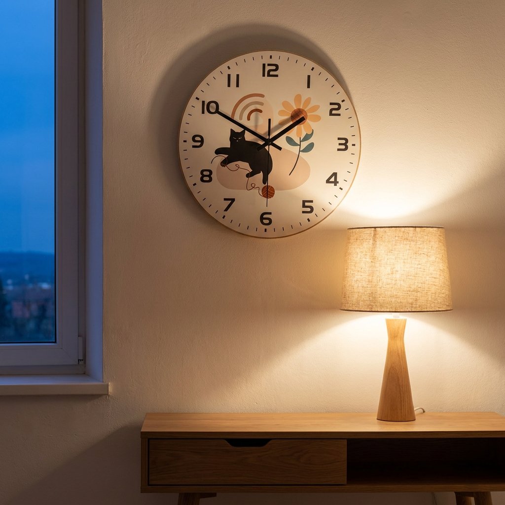Cat Design Wall Clock for UK interiors