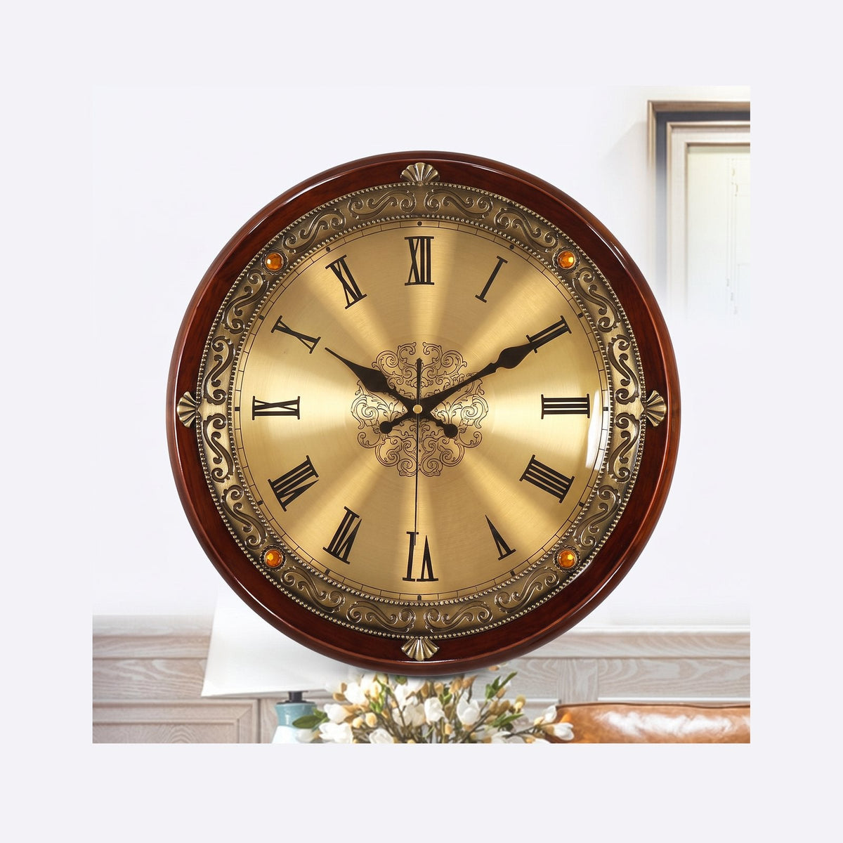 Golden Wall Clock Roman Numerals for UK interiors