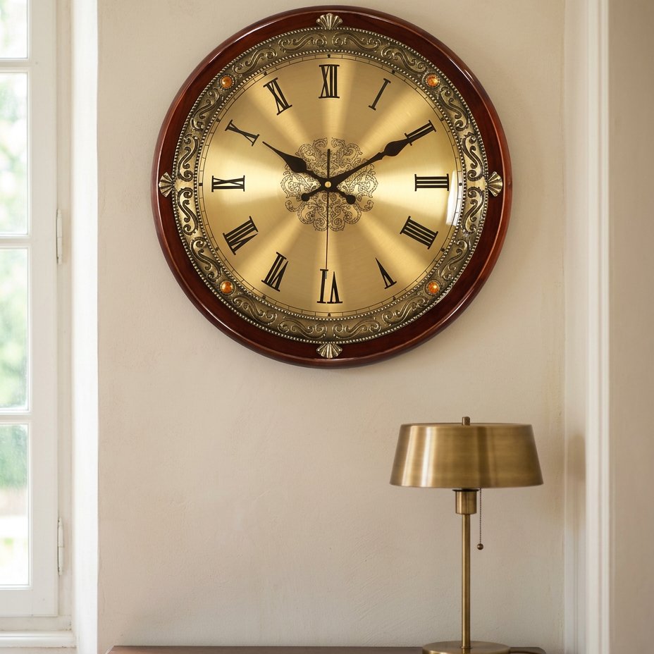 Golden Wall Clock Roman Numerals for UK interiors