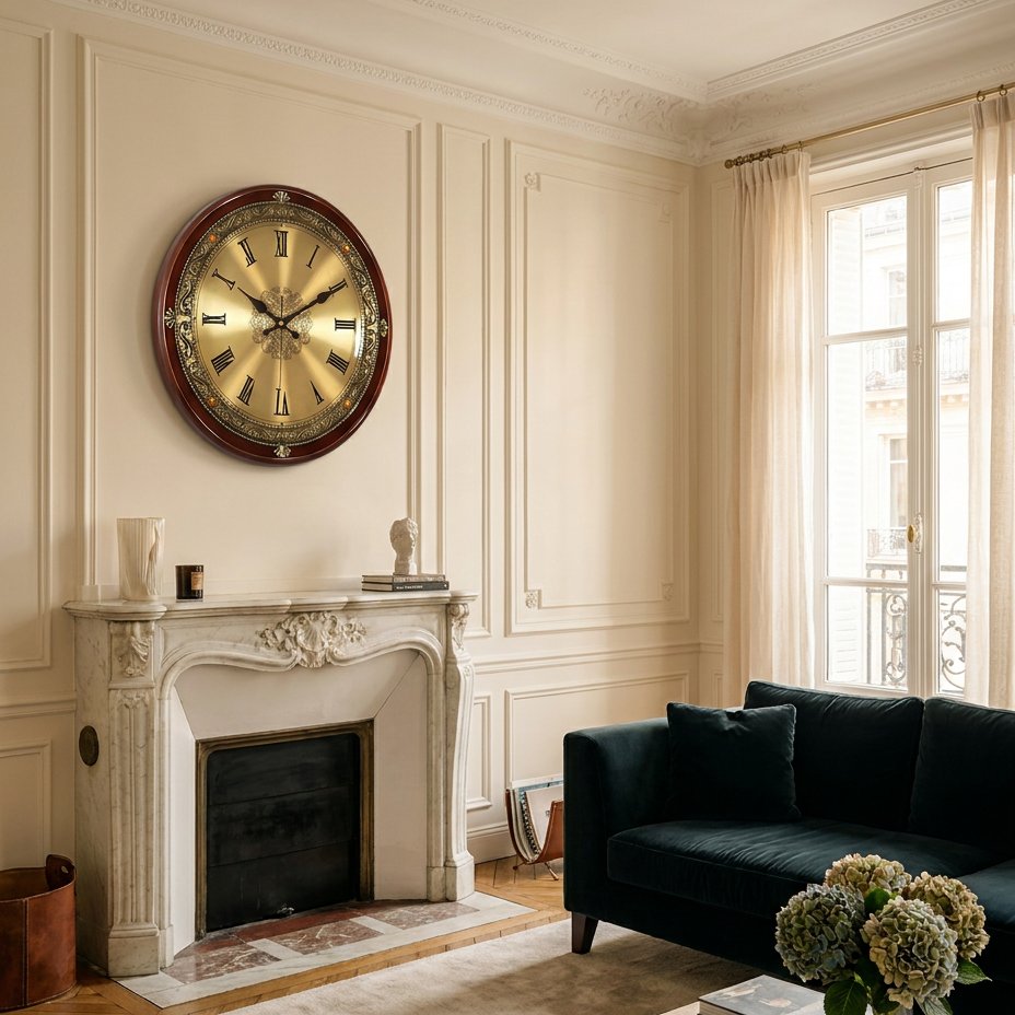 Golden Wall Clock Roman Numerals for UK interiors
