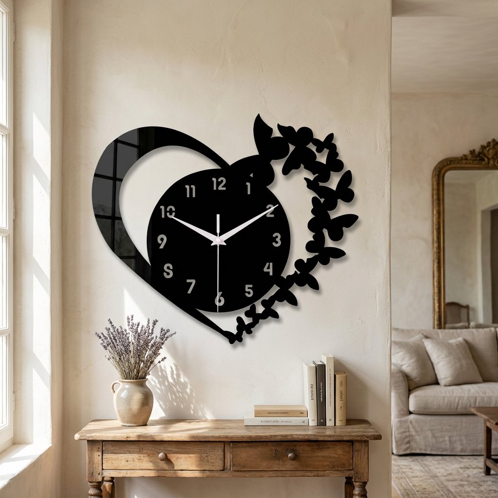 Butterflies Heart Wall Clock for UK interiors