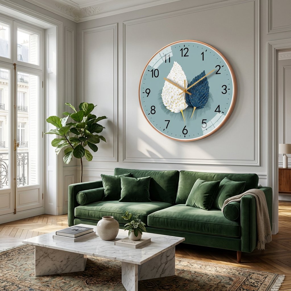 Blue Foliage Wall Clock for UK interiors