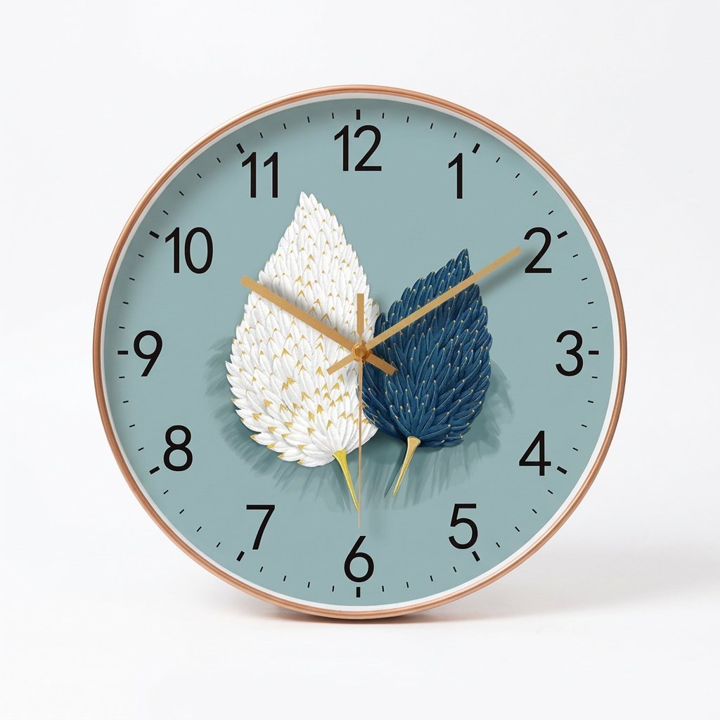 Blue Foliage Wall Clock for UK interiors