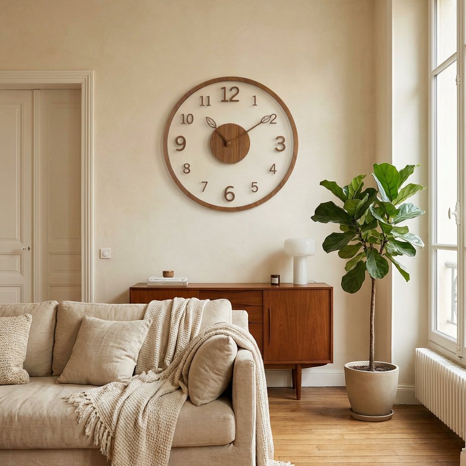 Modern Wooden Leaf Wall Clock for UK interiors