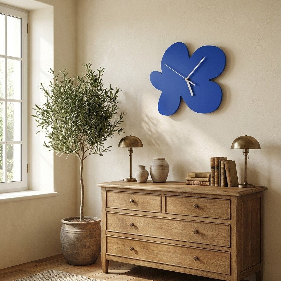 Blue Flower Wall Clock for UK interiors