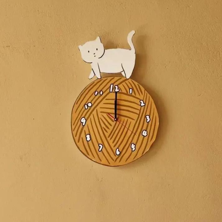 Knitting Cat Wall Clock for UK interiors