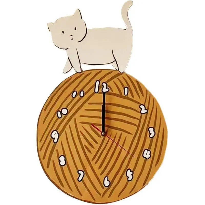 Knitting Cat Wall Clock for UK interiors