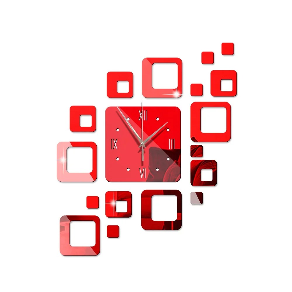 Modern Art Square Mirror Wall Clock for UK interiors