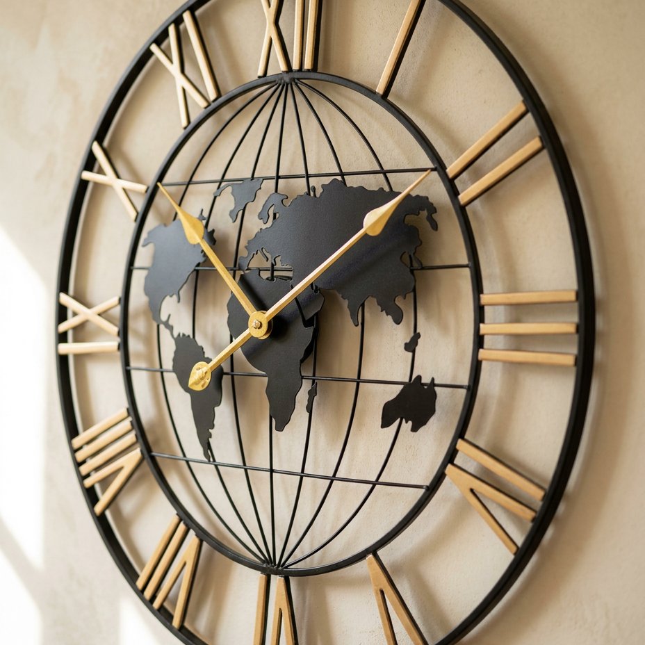 World Metal Wall Clock for UK interiors