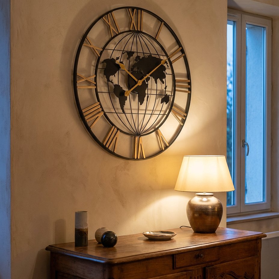 World Metal Wall Clock for UK interiors