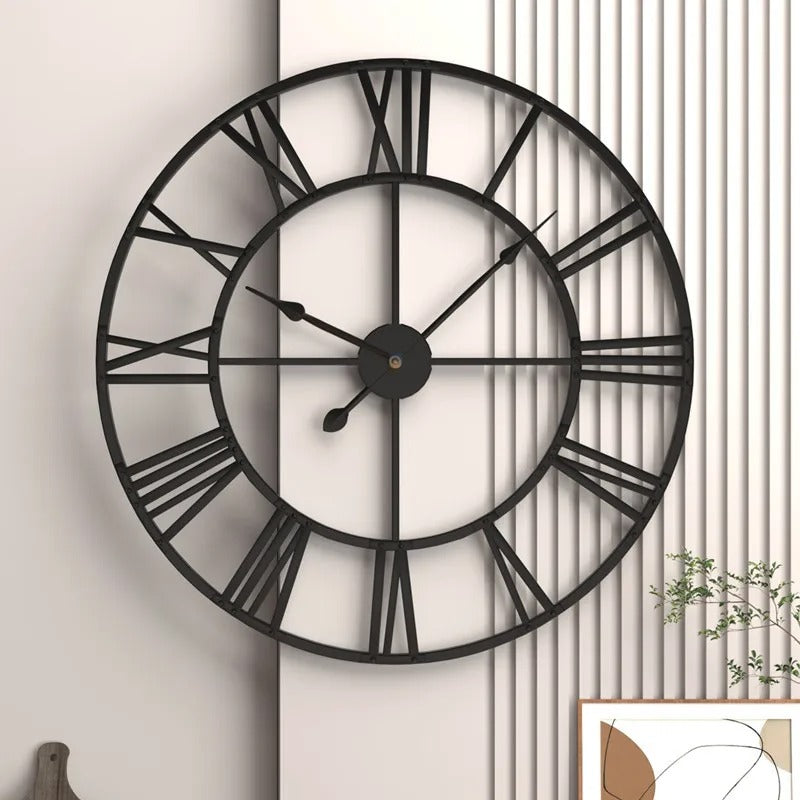 Black Metal Roman Numeral Wall Clock for UK interiors