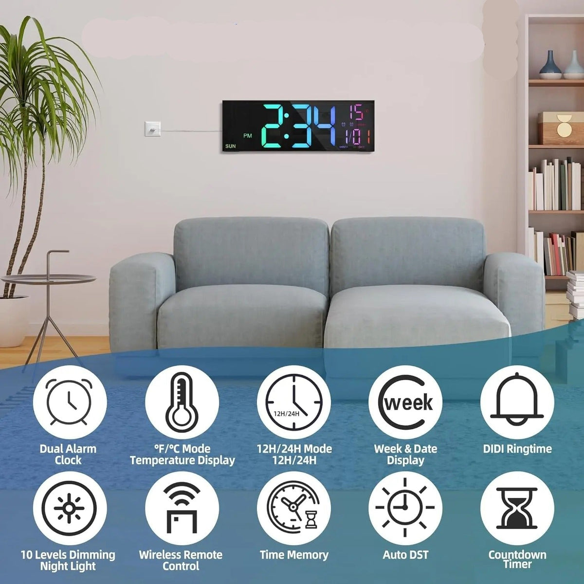 Colorful LED Wall Clock for UK interiors
