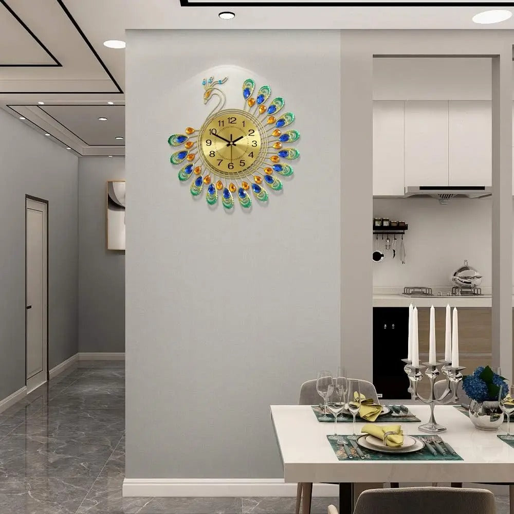 Peacock Crystal Wall Clock for UK interiors