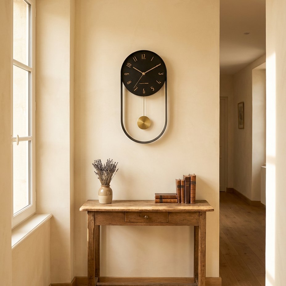 Black and Gold Modern Pendulum Wall Clock for UK interiors