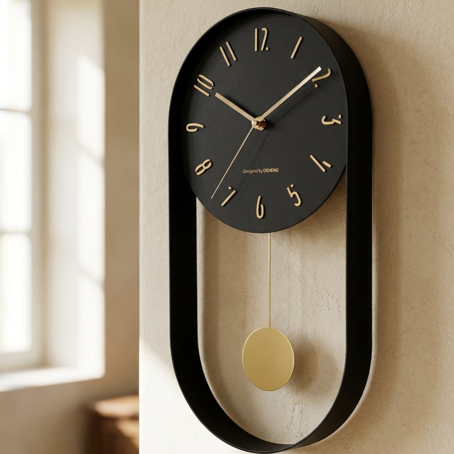 Black and Gold Modern Pendulum Wall Clock for UK interiors