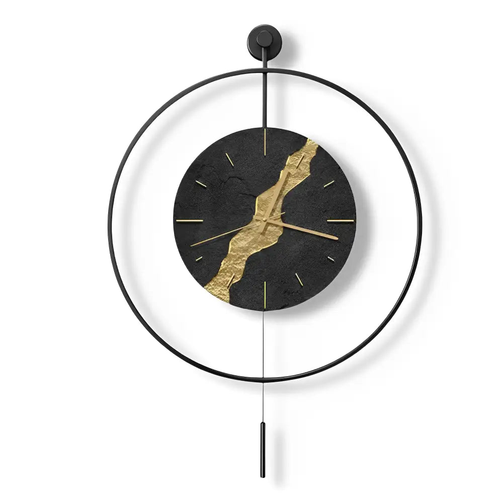 Black and Gold Kintsugi Pendulum Wall Clock – 60 cm