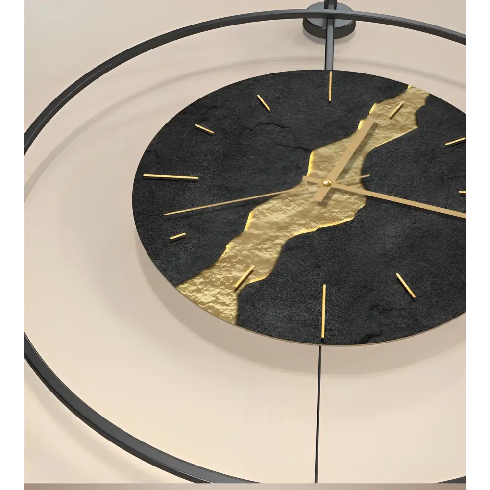 Black and Gold Kintsugi Pendulum Wall Clock – 50 cm