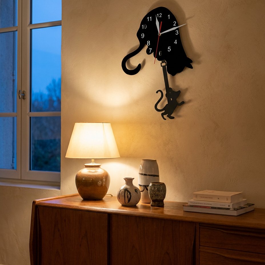 Cat and Mouse Pendulum Metal Wall Clock for UK interiors