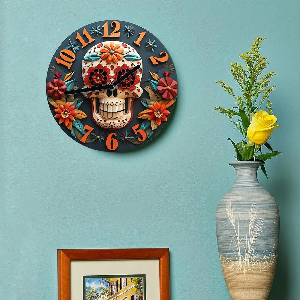 Calavera Flower Wall Clock for UK interiors