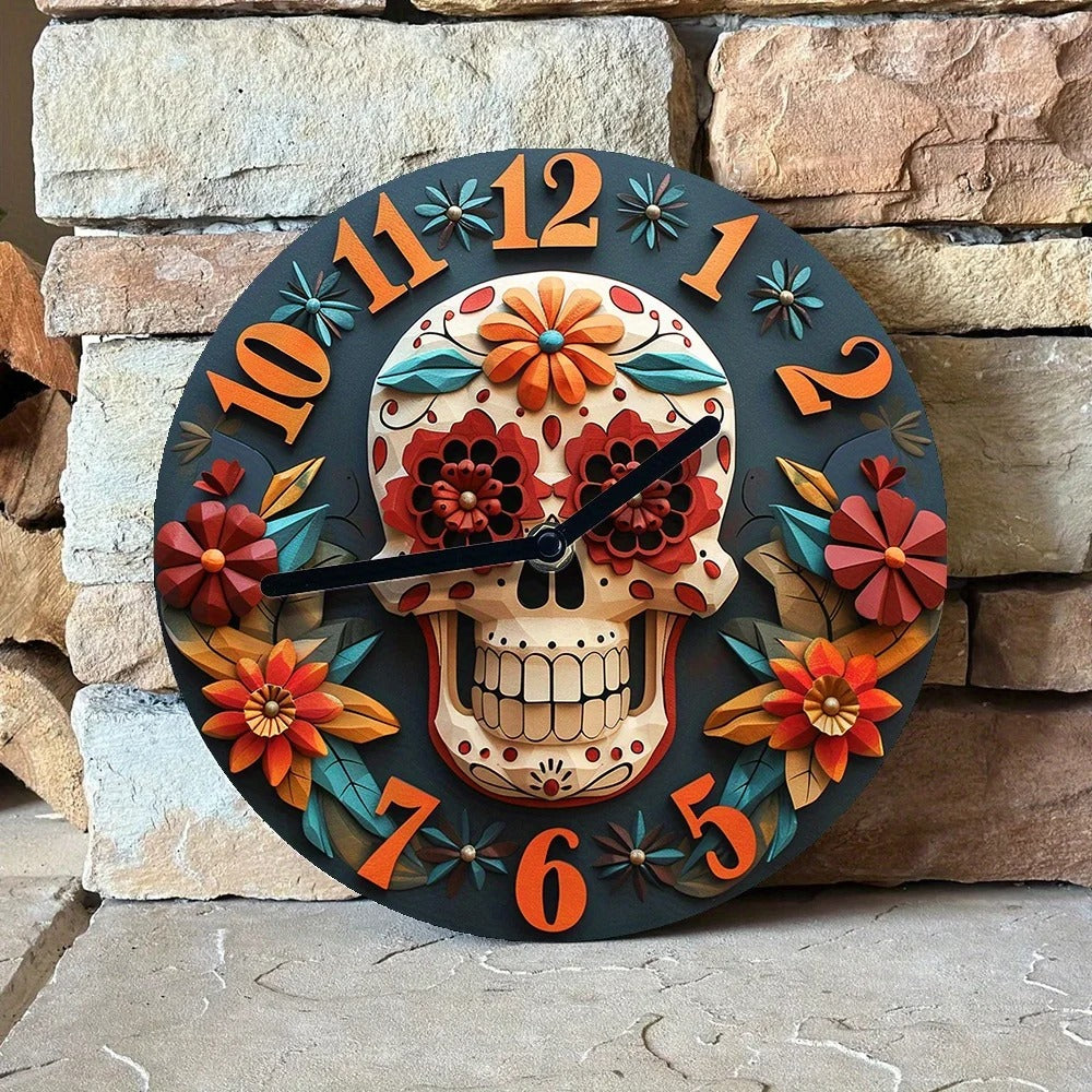 Calavera Flower Wall Clock for UK interiors