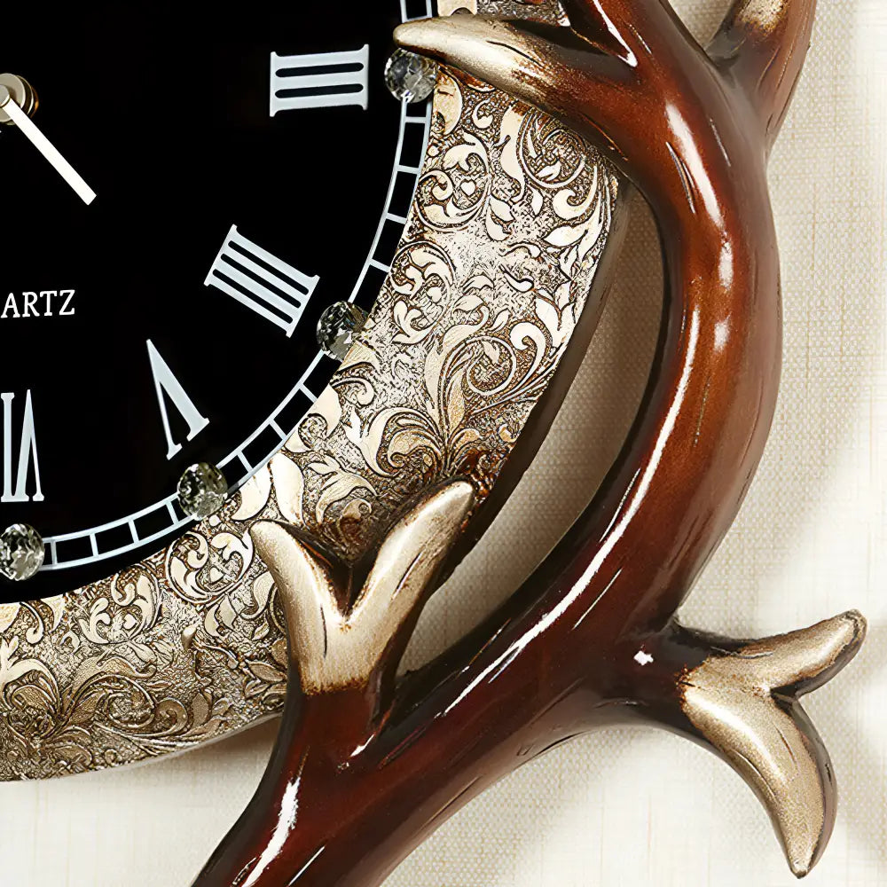 Deer Head Wall Clock – Gold Roman Numerals