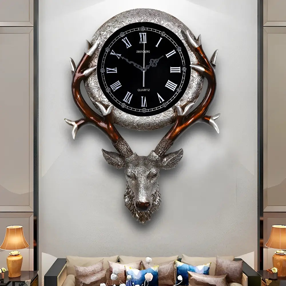 Deer Head Wall Clock – Silver