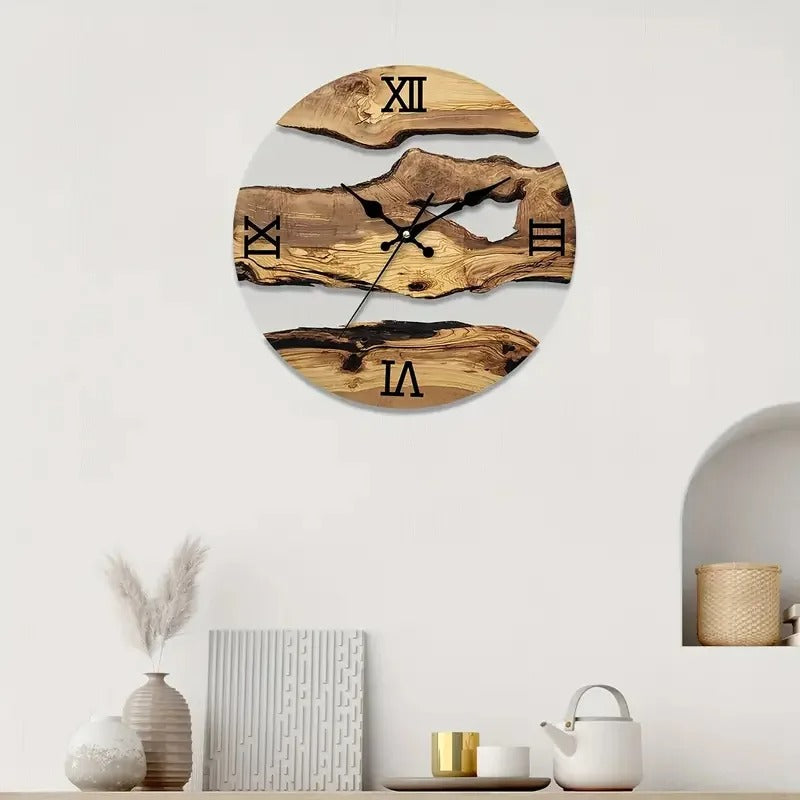 Rustic Cracked Wood-Effect Wall Clock for UK interiors