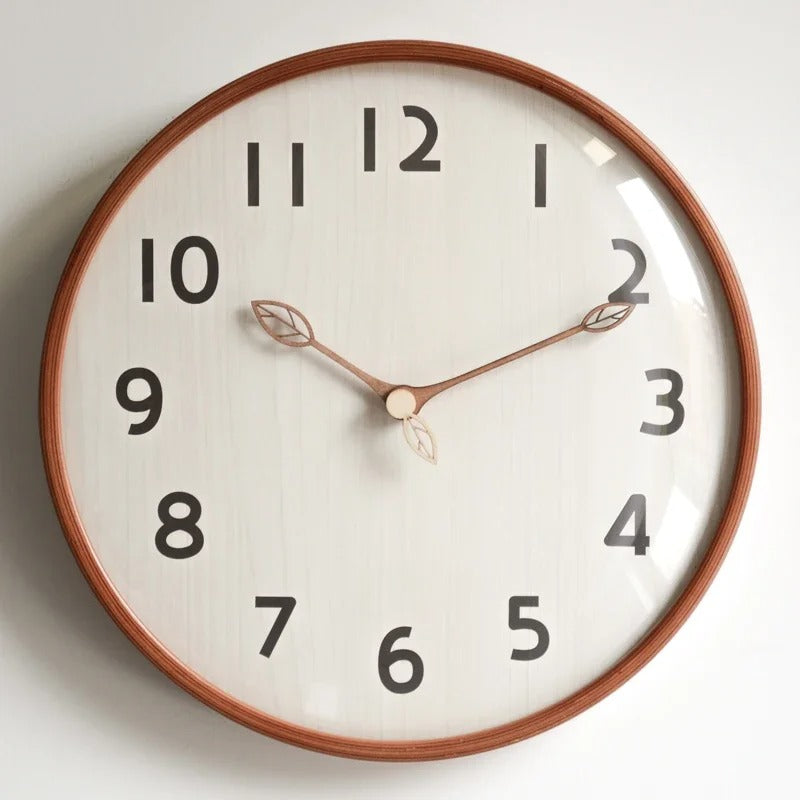 Wooden Leaves Wall Clock for UK interiors
