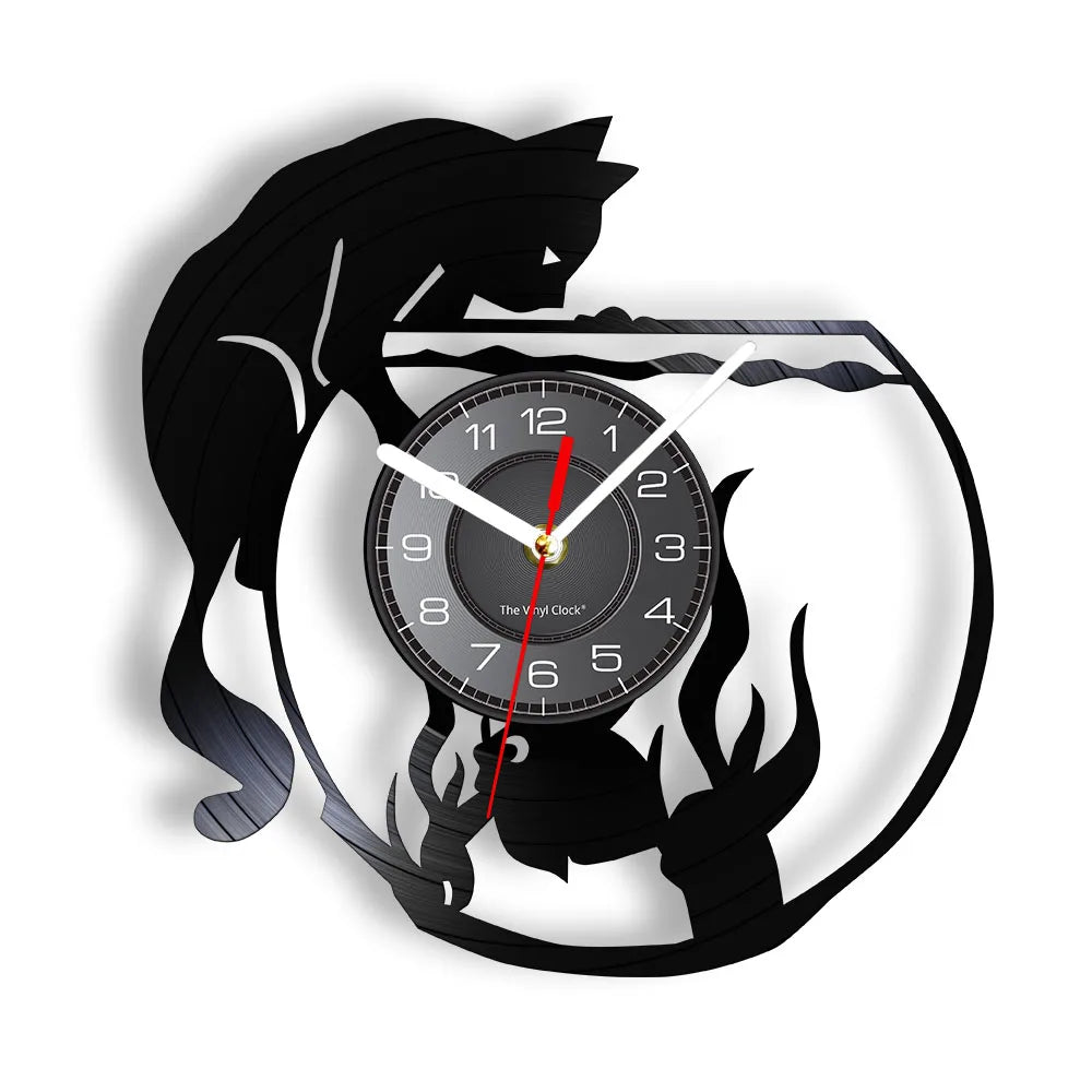Vinyl Cat Wall Clock for UK interiors